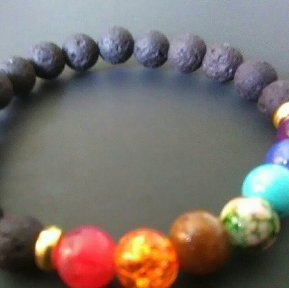 Hot Natural Lava Rock Healing Yoga Chakra Bracelet - Picture 3 of 5